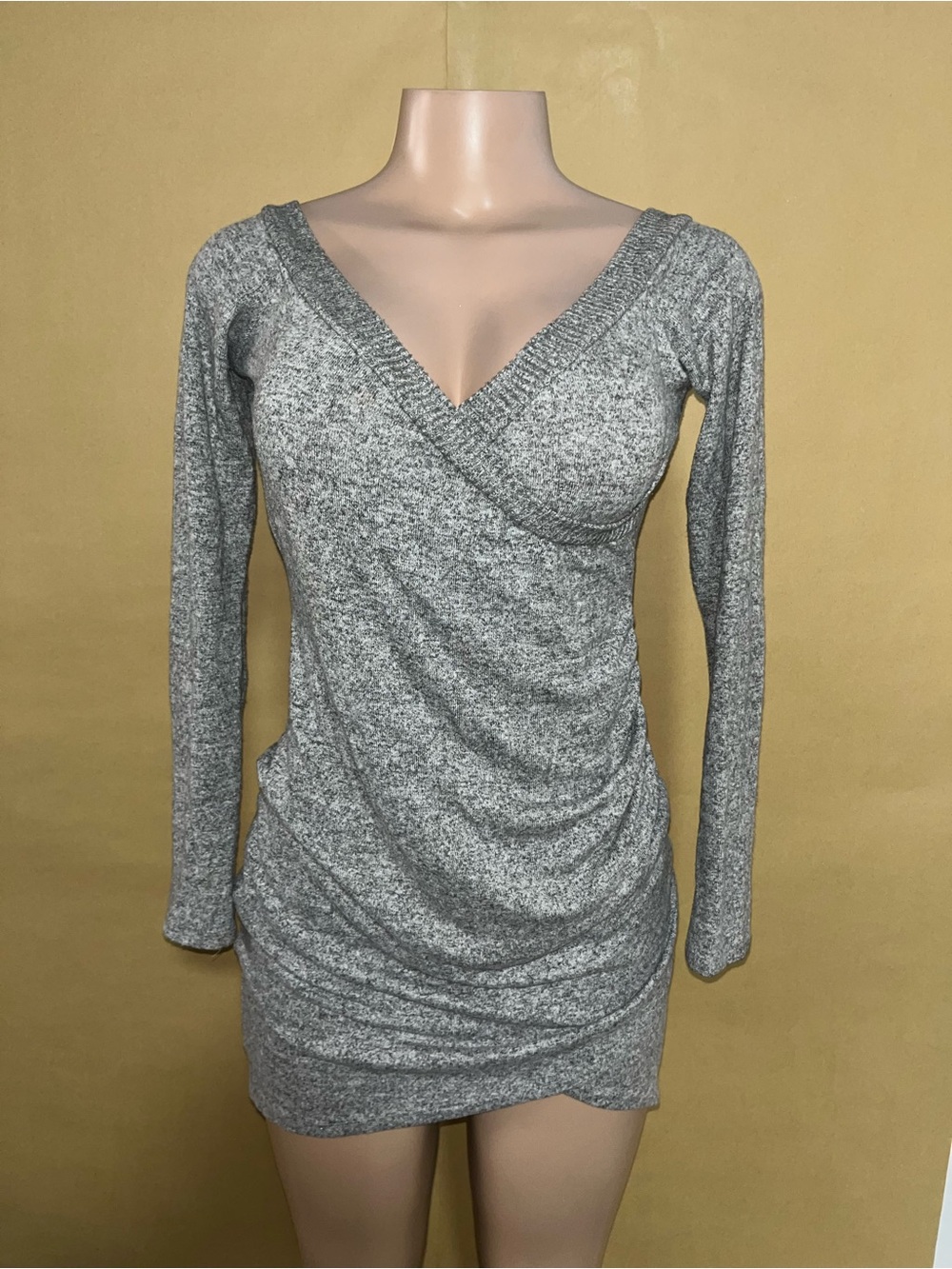 Windsor Grey V-Neck Long Sleeve Bodycon Dress